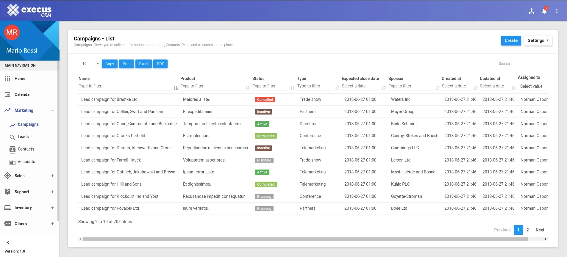 Execus | Dashboard piattaforma